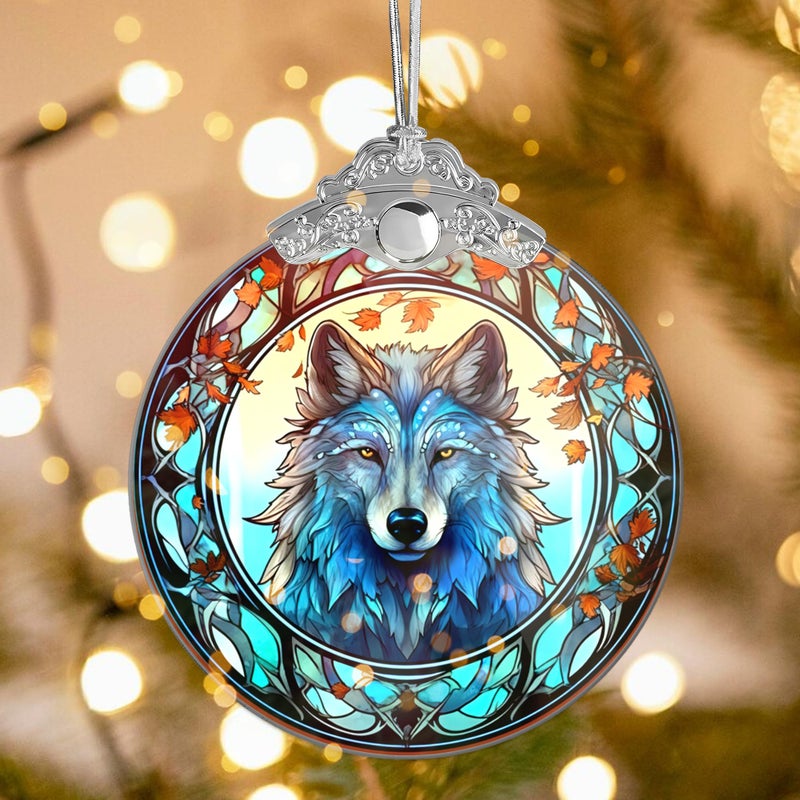 Sensemory Dog Ornaments for Christmas Tree, Dog Ornament, Big 4 Inch Acrylic Hanging Art, Tree Ornaments, Holiday Decoration, Car Interior Accent, 2025 Christmas Ornament (Mystic Wolf) - Image 1